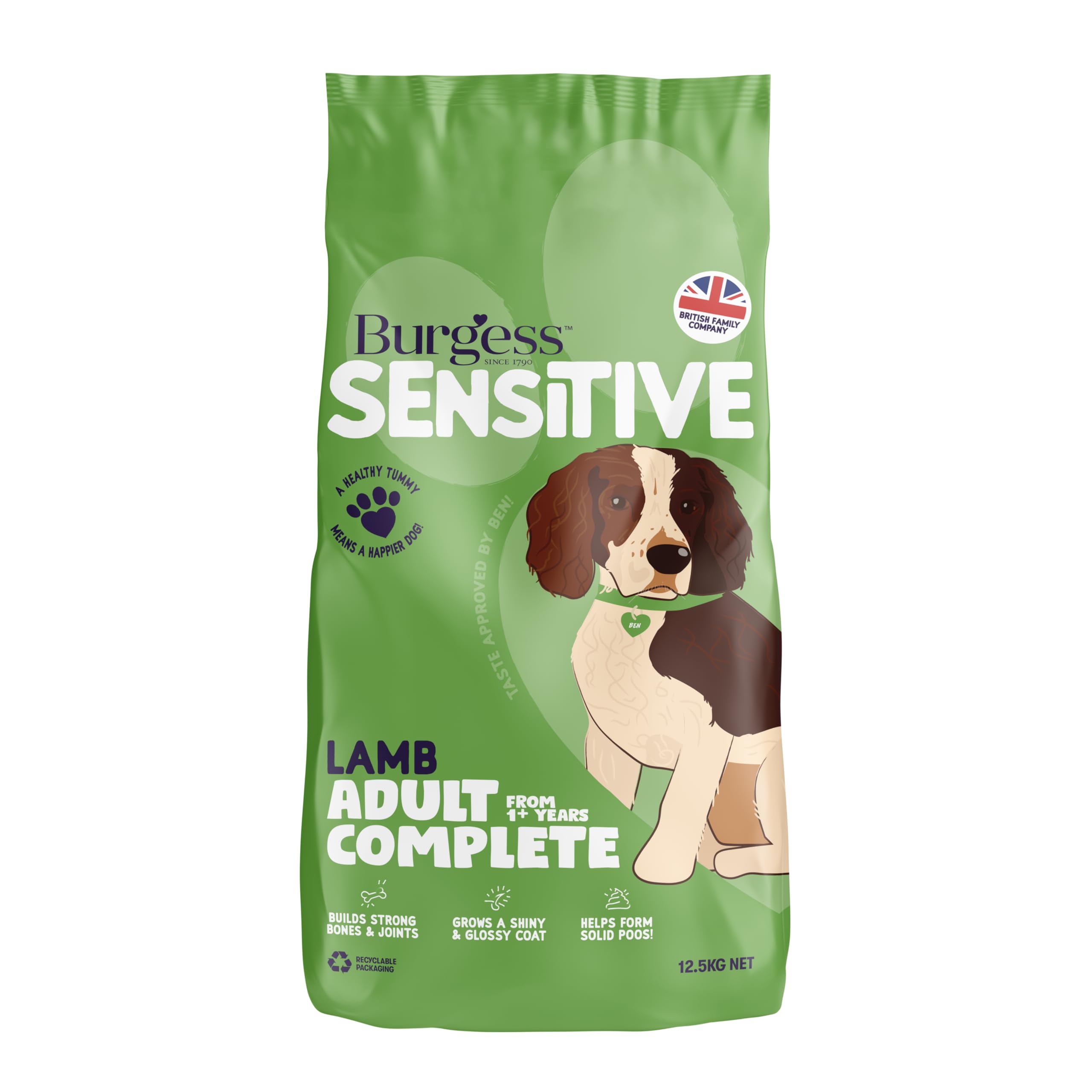 Burgess Sensitive Hypoallergenic Dog Food Adult British Lamb and Rice 12.5 kg, brown