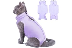 SUNFURA Cat Recovery Suit, Cat Onesie for Cats After Surgery, Breathable Cat Surgical Spay Suit for Abdominal Wounds Skin Diseases, E-Collar Alternative Cat Surgery Shirt Anti Licking, Purple M