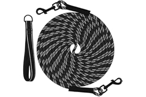 Taglory Long Training Leash with Removable Padded Handle Tie Out, 15/30/50 FT Long Line Dog Leash with 2 Swivel Hooks for Large Medium Small Breeds Walking, Camping, or Backyard Play, Black, 30FT