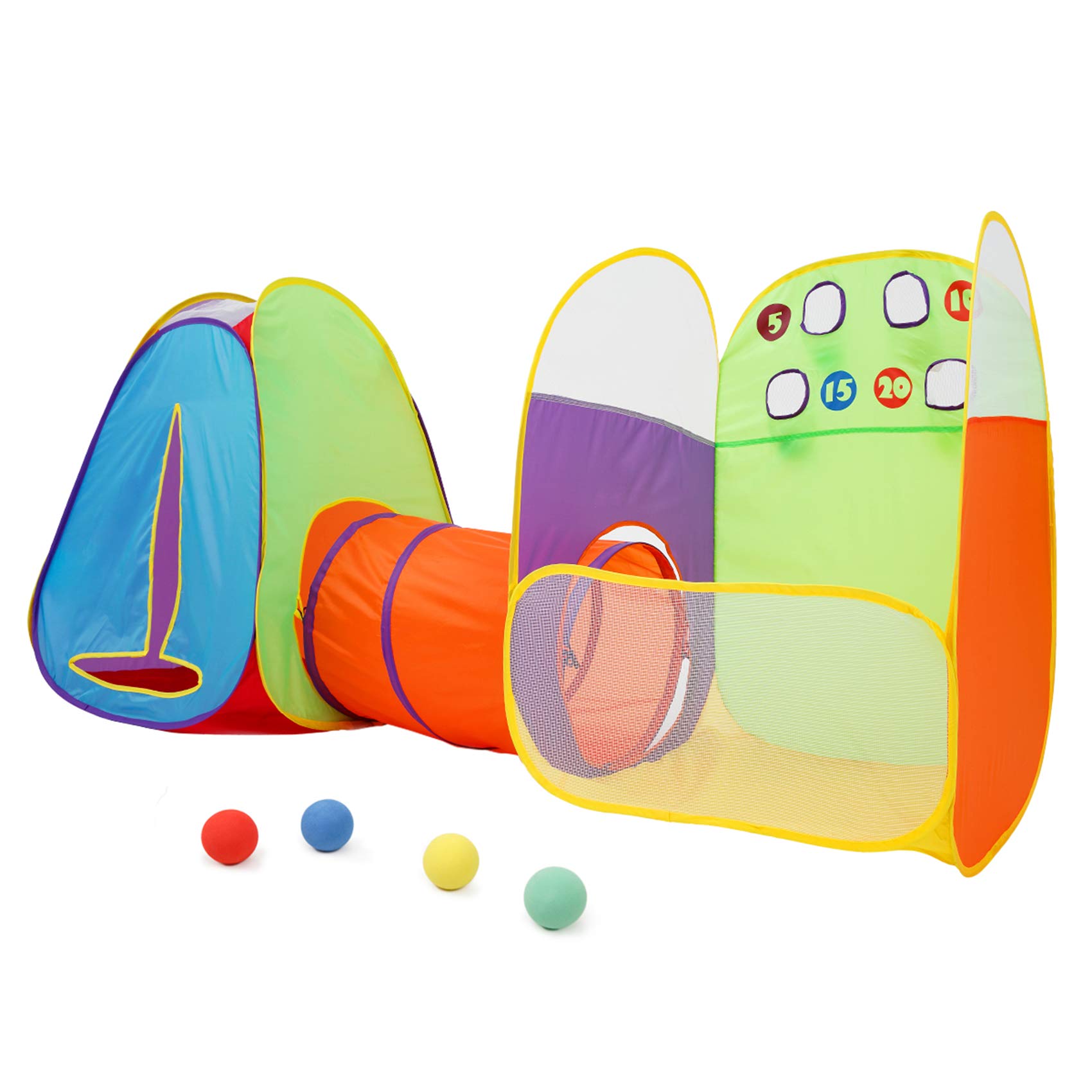 Kids Tent Play Tents Fun Toss It Game Zone 3-in-1 Pop Up Tent Play Tunnel Indoor Outdoor Tents Great Game & Toy Gift for Children (Include 4 Balls)
