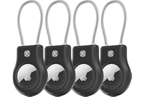 EBEATII Air tag Holder,(4 Pack) Air tag Keychain with Secure Lock,Air Tags Case with Wire Cable for Apple Airtag,Anti-Lost Protective Case with Keyring for Luggage, Key, Pet, Bag, Black