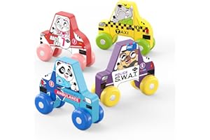 BEKILOLE 4 Wooden Race Cars Montessori Learning Toys for 6-12-18 Months Birthday Gift Travel Toy for 1 2 Year Old Boy Girl Infant Toddlers 8 9 10 Months Old with Tracing Flash Cards