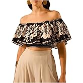 SweatyRocks Women's Boho Off The Shoulder Crop Tops Ruffle Floral Summer Blouses
