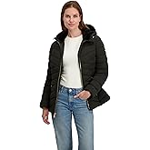 Laundry by Shelli Segal Women's Short Puffer Jacket –stretch Fabric Fitted Winter Coat-mellowpile Lined Hood