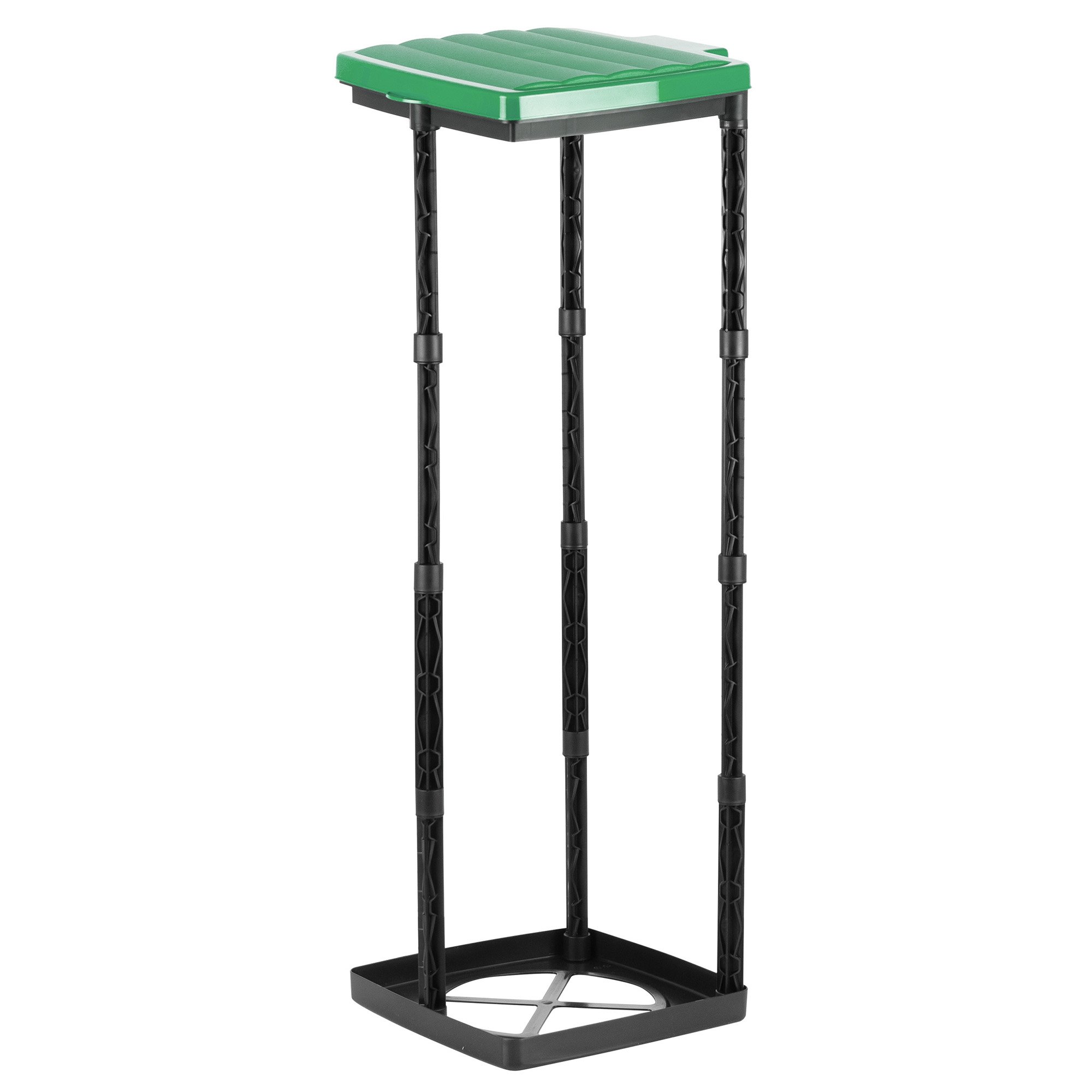 Grizzly bin bag holder, 1x rubbish bin with green lid, height-adjustable plug-in system with clamping ring, for different sized bin liners from 25-120 litres
