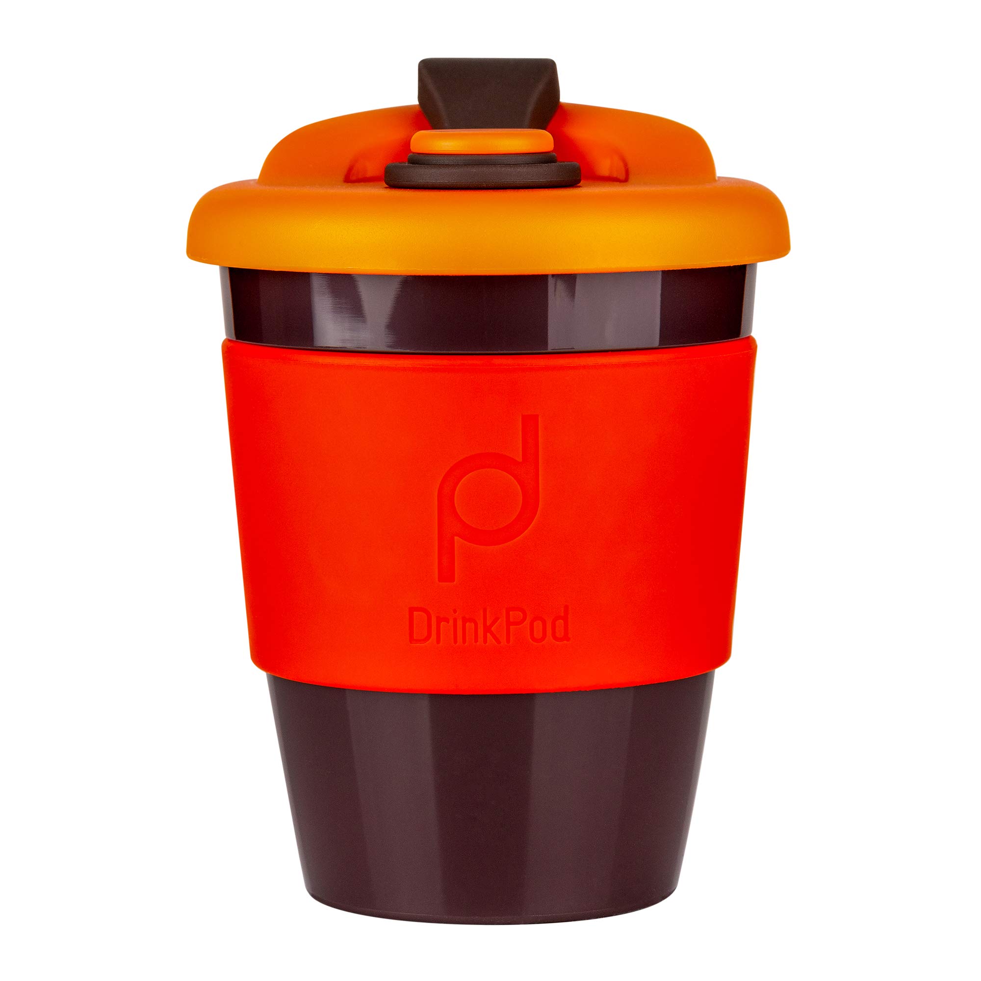 Drink Pod 12oz/340 ml Reusable Coffee Cup/Travel Mug with Rotating Rubber Lip BPA Free PLA Plastic – Volcano/Red RCP-340/R