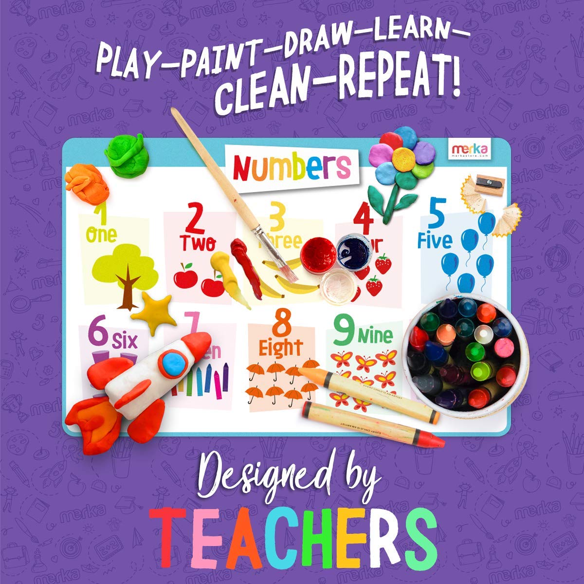 merka Educational Placemats for Kids Toddler Set Bundle of 4 Mats