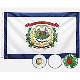 Double Sided West Virginia State Flag 3x5 Outdoor The Longest Lasting WV Flags Heavy Duty 210D Nylon, Sewn Stripes, Embroidered Star, Stronger Brass Grommets,4 Stitched Hemming, Perfect
