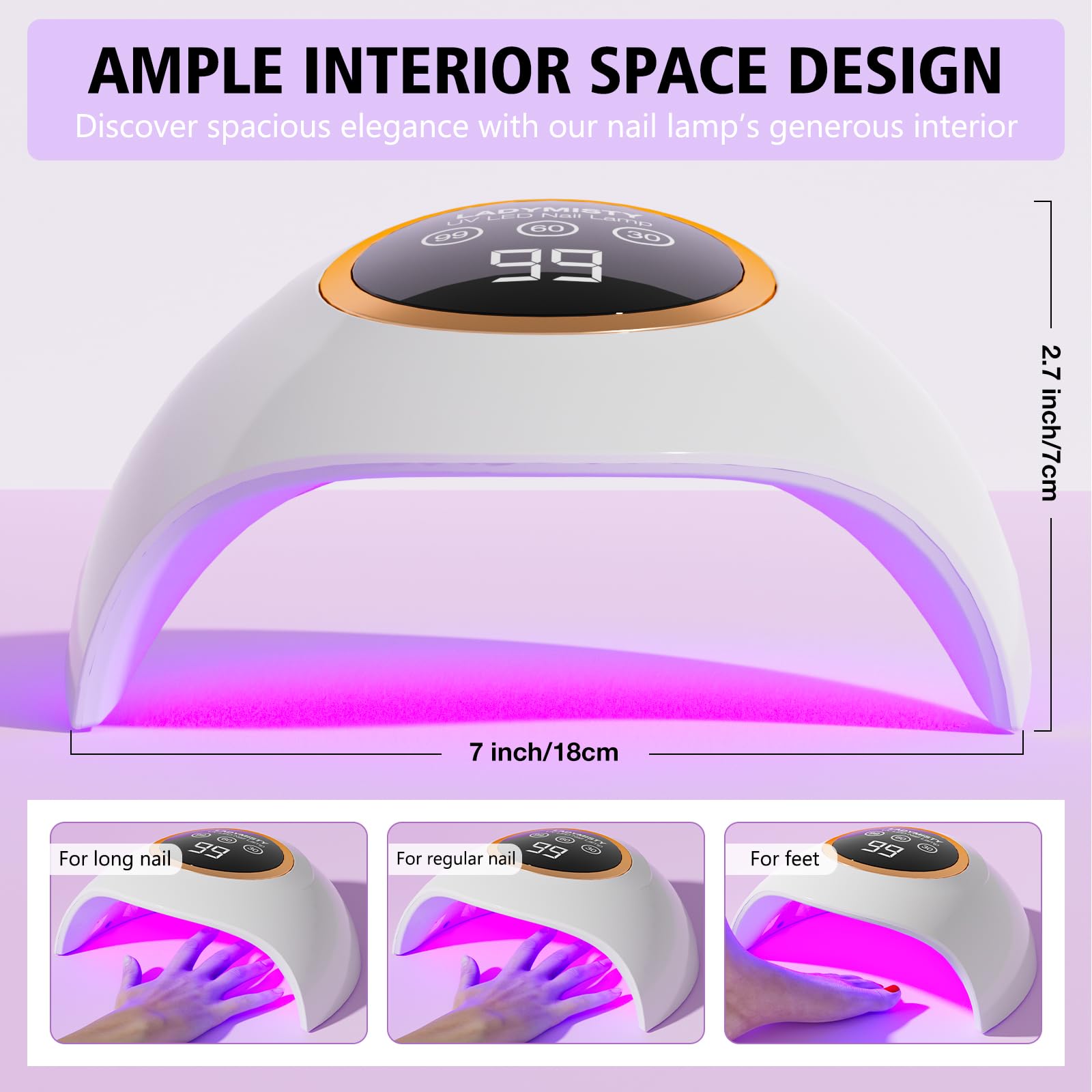 LadyMisty 72W UV LED Nail Lamp Light Dryer for Nails Gel Polish with 18 Beads 3 Timer Setting & LCD Touch Display Screen, Auto Sensor, Professional Nails, White