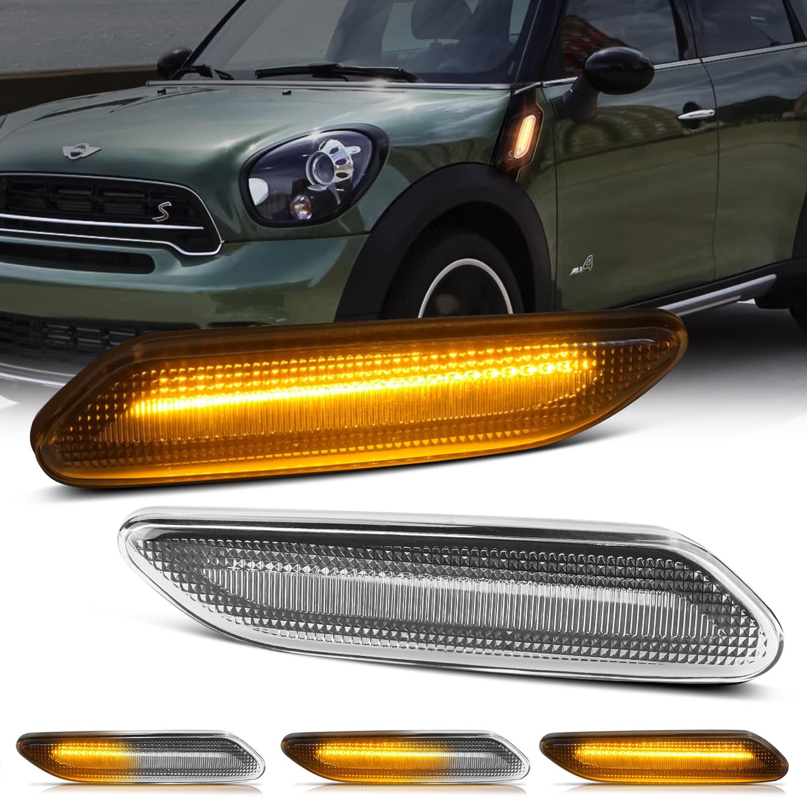 Photo 1 of D-Lumina Sequential LED Side Marker Lights Turn Signal Blinker Lamp Clear Lens for Mini Cooper R60 R61 Countryman Paceman 2011-2016 Front Fender Side Marker, Replace OEM Side Marker Light, Pack of 2