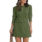 Saodimallsu Womens Puff Long Sleeve Sweater Dress Cable Knit A Line Crew Neck Fall Casual Flare Mini Dresses