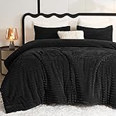 CozyLux Fluffy King Size Comforter Set - Super Soft Faux Fur Black Comforter King Size, Winter Warm Fleece Bedding Set, 3 Pieces Plush Fuzzy Bed Set (1 Shaggy Comforter, 2 Pillowcases)