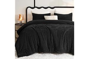 CozyLux Fluffy Queen Comforter Set - Super Soft Faux Fur Black Comforter Queen Size, Winter Warm Fleece Bedding Set, 3 Pieces Plush Fuzzy Bed Set (1 Shaggy Comforter, 2 Pillowcases)