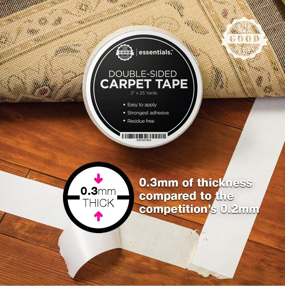 Heavy Duty Rug Tape (Double Sided) - Keep Area Rugs in Place, Residue Free Double Sided Carpet Tape, (2"x25Yards) Rug Gripper Tape, Rug Tape for Hardwood Floors and Carpets, Strong Double Sided Tape - - 