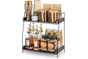 ANBOXIT Coffee Station Organizer for Countertop, Coffee Bar Accessories and Organizer, Wooden Kitchen Counter Shelf, 2 Tier Coffee Condiment Storage, Coffee Caddy for Kitchen, Home, Office - Black