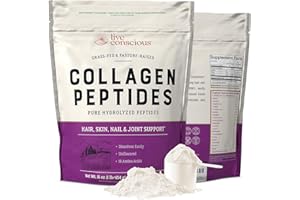 Live Conscious Collagen Peptides Powder - Naturally-Sourced Hydrolyzed Collagen Powder - Hair, Skin, Nail, and Joint Support - Type I & III Grass-Fed Collagen Supplements for Women and Men - 16oz