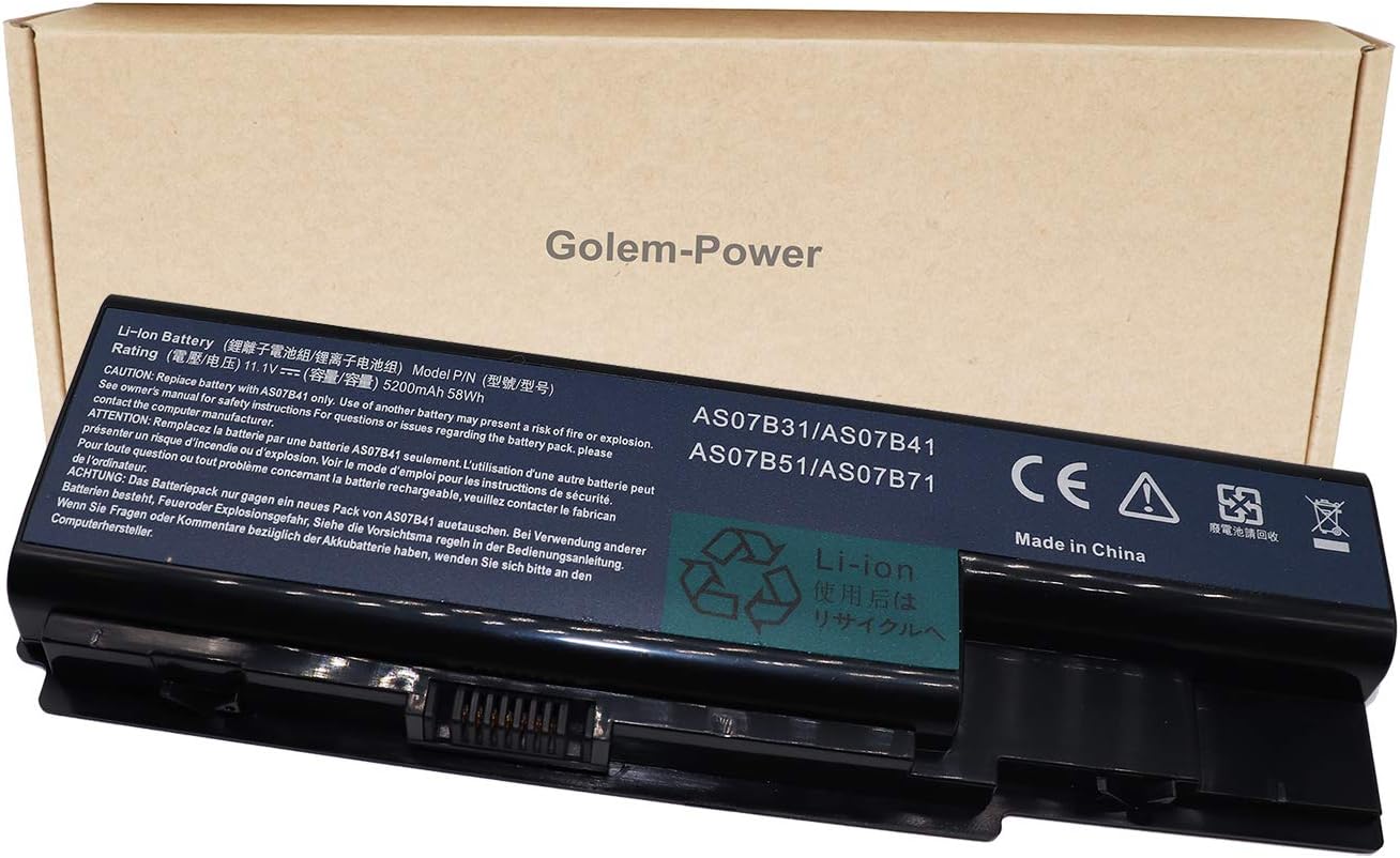 Golem-power AS07B41 AS07B31 AS07B61 AS07B51 11.1V 5200mAh 58Wh Replacement Laptop Battery of acer Computer Compatible with Acer Aspire 5230 / 5530 / 5730 / 5739 / 5930 / 6530 / 6930