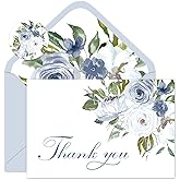 JarThenaAMCS 24Pcs Dusty Blue Floral Thank You Cards Watercolor Flower Greeting Card with Envelopes Stickers Blank Note Card for Weddings Bridal Baby Shower