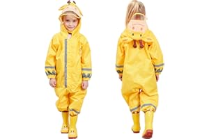 SSAWcasa Toddler Rain Suit, Kids Muddy Play Buddies One Piece Hoodie Rain Jacket Coat Poncho Gear Coverall Baby Girl Boy