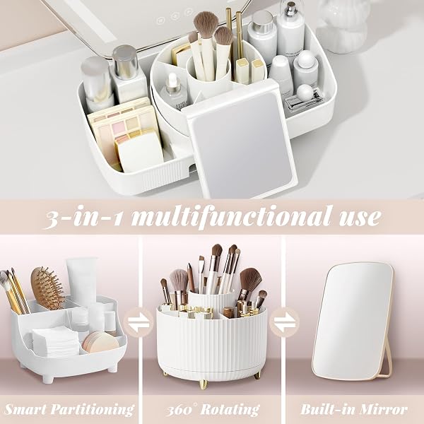 COOSEYA MAKEUP ORGANIZER FOR VANITY, MAKEUP STORAGE ORGANIZER,ROTATING MAKEUP ORGANIZER SKINCARE ORGANIZER COUNTERTOP FOR BATHROOM SINK,ORGANIZE AND STORAGE BRUSH HOLDER PERFUME
