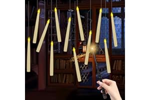 ARLBA 12 Pack Halloween Decorations Floating Candles with Wand，Flameless Taper Candles Warm Light Flickering,Witch Wizard Hanging Candles Lights for Harry Potter Christmas Decor Theme Party Birthday Gift