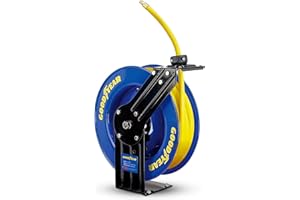 GOODYEAR Air/Water Hose Reel Retractable Spring Driven 3/8" Inch x 50' Feet Long Premium Commercial SBR Hose Max 300 Psi Rein