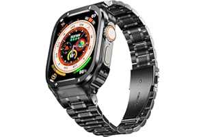 MioHHR Stainless Steel Watch Band with Case Compatible with Apple Watch Ultra 3 2 1(49mm),Rugged Strap with Metal Protective Bumper Cover for iWatch Band Men(Black)