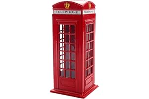 Juinrinet Metal Red British English London Telephone Booth Bank Coin Bank Saving Pot Piggy Bank Red Phone Booth Box 140X60X60