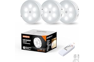 Puck Lights with Remote Control,1000mAh Rechargeable Under Cabinet Lighting,LED Closet Lights,3Pack Night Light,Cordless Stic