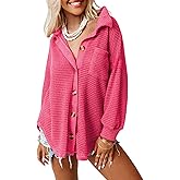 Dokotoo Womens Waffle Knit Shacket Jacket Casual Long Sleeve Button Down Shirts Dressy Blouses Tops