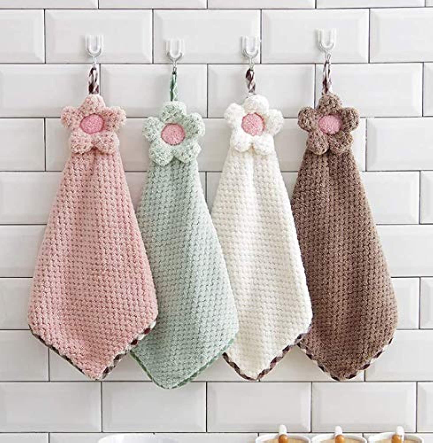 Losuya 2ps Kitchen Hand Towel Hanging Loop Soft Coral Small Soft Hand Towels, Random Color