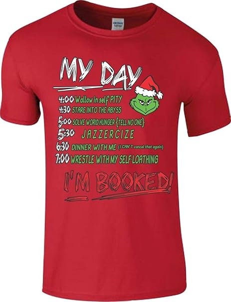 outfit The Grinch Movie T-Shirt I Am Booked That Stole Hate My Day (RED, XL - Adult Unisex 