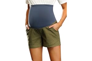 Maacie Maternity Shorts Over Belly Linen Cotton Comfy Shorts with Pockets