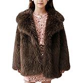 Flygo Girls Faux Fur Coat Fluffy Winter Fur Jacket Midi Lapel Long Sleeve Furry Shaggy Coats Outerwear 5-14 Years