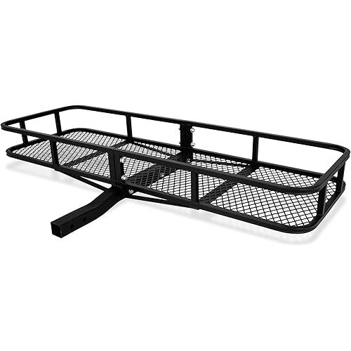 ARKSEN 60" x 24" x 6" Hitch Mount Angled Shank Cargo Carrier Luggage Basket Fit 2" Receiver 500LBS Capacity Camp Travel SUV Camping, Black