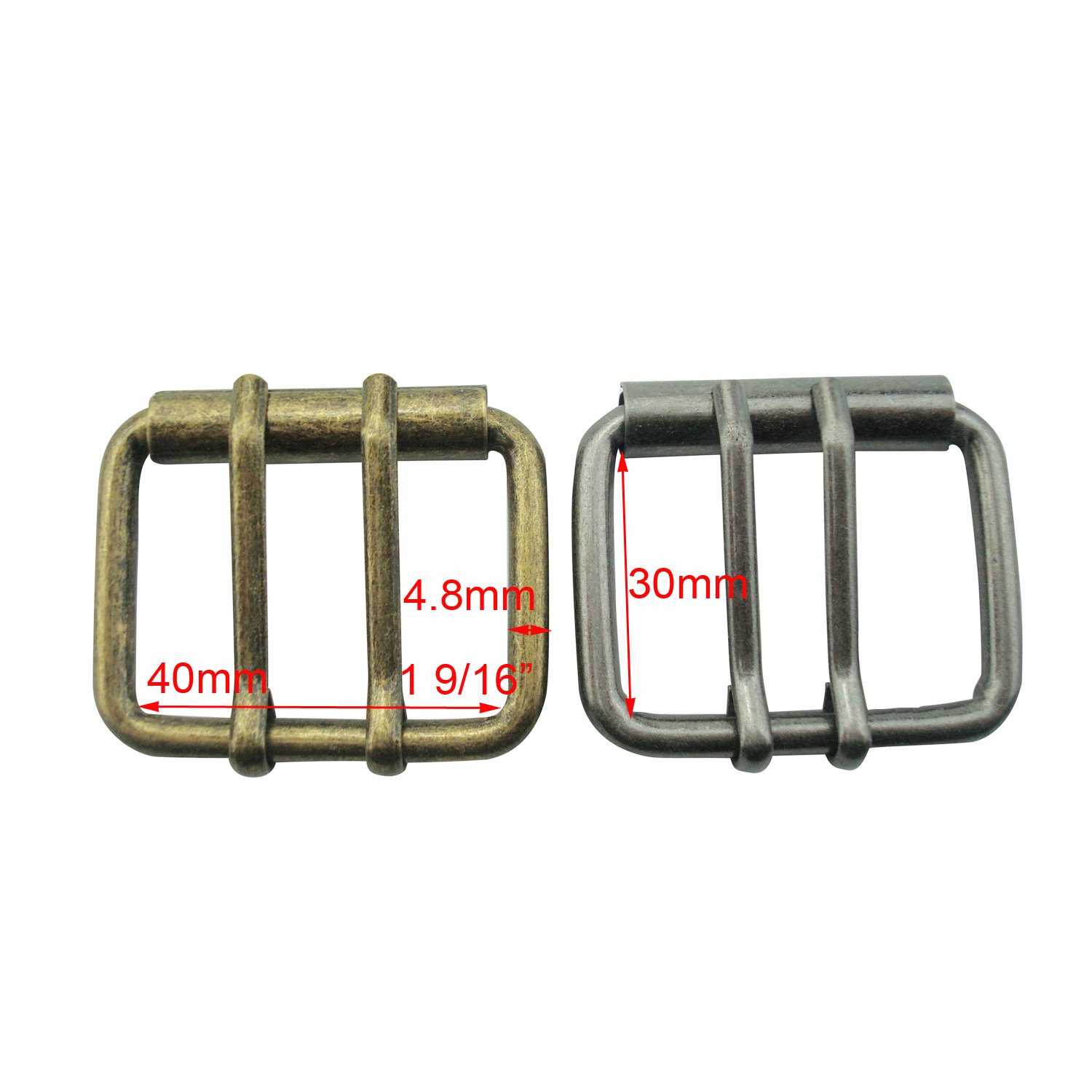 MYIW 1-9/16"(40mm) Replacement Roller Belt Buckle,Double Prongs DIY Leathercraft Hardware Belt Buckle - 2pcs (bronze and antique silver)