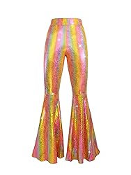 Womens Sequin Flare Pant Sparkly High Waisted Leg