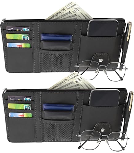 MinShang Multi-Pocket Sun Visor Organizer For Car, SUV And Truck, Sun Visor Glasses Holder Card Holder Driver License Registration Pen Cell Phone Bill Ticket Key Document Holder, Visor Accessories - Canada - View #9