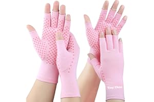 Tiny Chou 2 Pairs Arthritis Gloves, Compression Gloves for Women Men, Relieve Arthritis, Rheumatoid, Osteoarthritis, Carpal Tunnel Pain, Anti-Slip Fingerless Gloves for Hand Support (Pink+Pink,M)