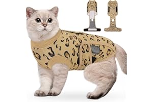 SUNFURA Cat Surgery Recovery Suit Female, Cat Spay Recovery Suit Anti Licking, Cat Neuter Recovery Suit Kitten Surgical Recovery Suit, E-Collar Alternative Cat Onesie for Cats After Surgery, Brown L