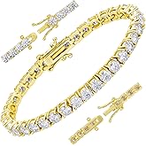 Gugots Moissanite Tennis Bracelet for Women Men White/Yellow Gold Plated S925 Sterling Silver D Color VVS1 Round Cut Moissanite Bracelets 2/3/4/5/6MM 6.5/7/7.5/8inch