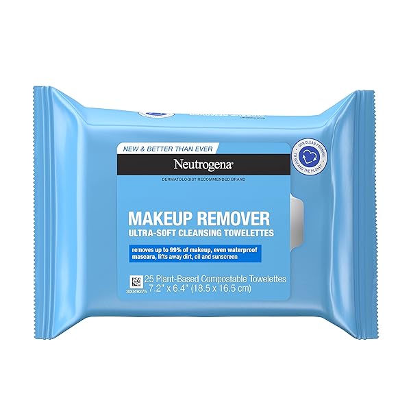 NEUTROGENA MAKEUP REMOVER FACIAL CLEANSING TOWELETTES, DAILY FACE WIPES TO REMOVE DIRT, OIL, MAKEUP & WATERPROOF MASCARA, GENTLE, ALCOHOL-FREE, 25 CT