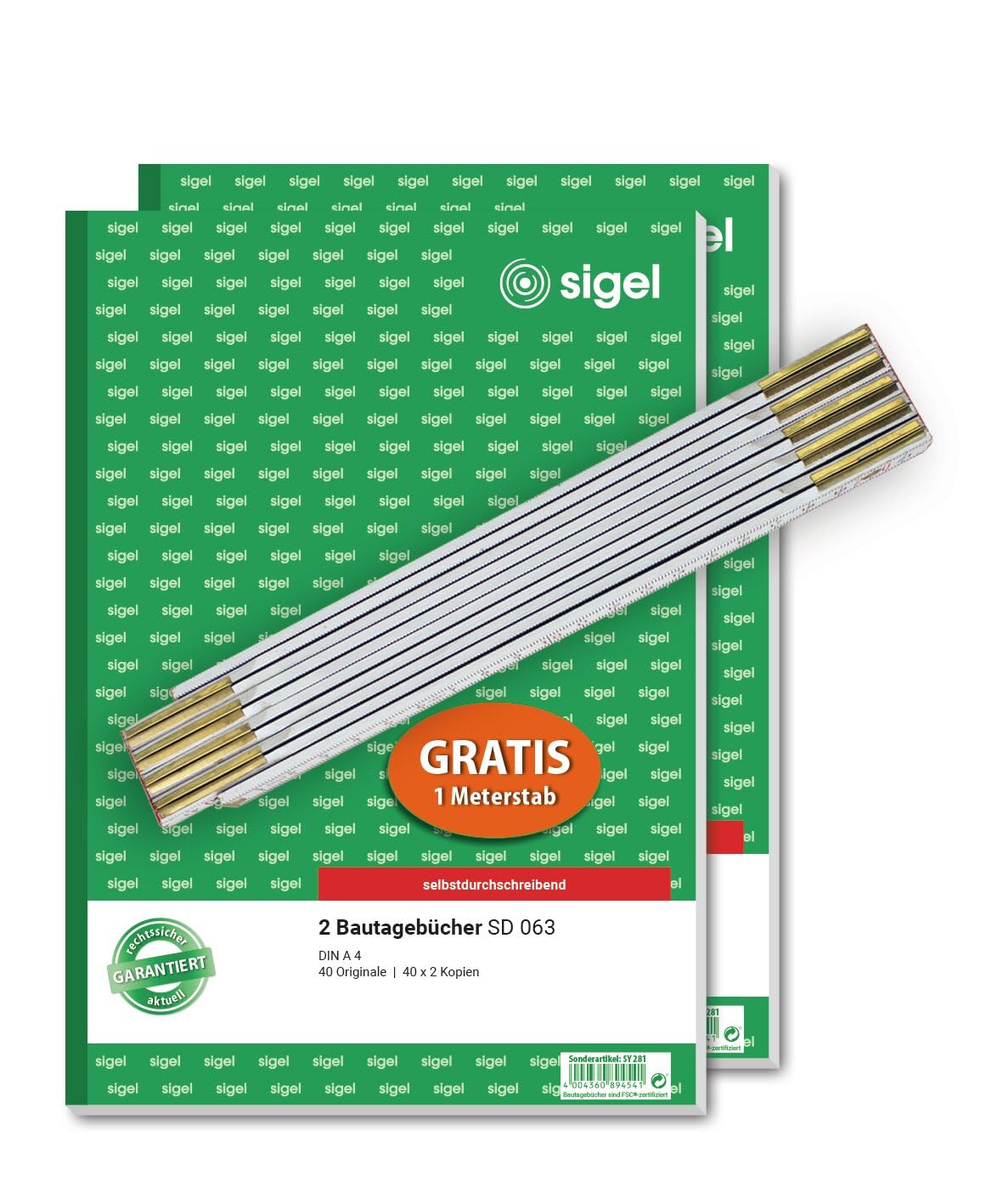 Sigel SD063 Building Journal 3 First2nd, and 3rd Page Printed A4 3 x 40 Pages Carbon-Less Copy Paper [German Language] 2 Stück + Gratis Meterstab