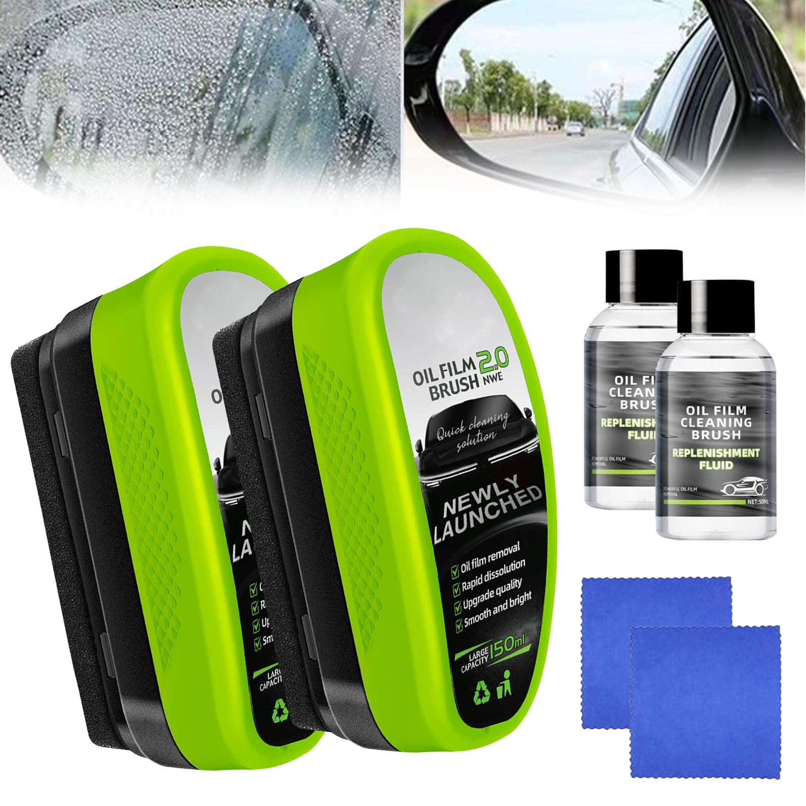 Photo 1 of Oil-Free Car Glass Brushes, Upgrade 2.0 Clear Vision Glass Cleaner, Oil Film Cleaning Brush for Automotive Windows, Clearvision Cars Windshield Cleaner Tool, Universal Cleaning Wipe Board (2 SET)