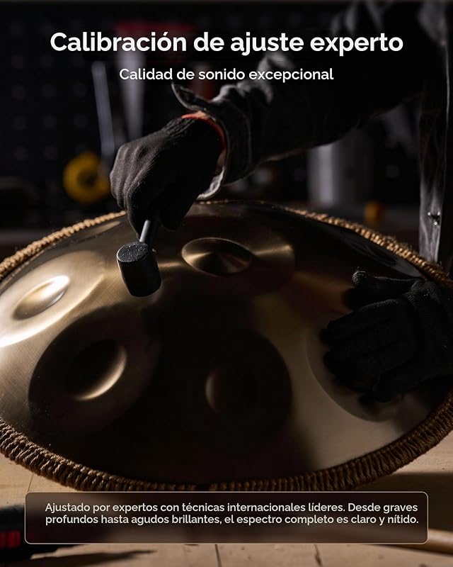 Tambor de Mano 55 cm 9 Notas 432 Hz, Tambor Handpan en D Menor con Mazos, Instrumento de Percusión con Bolsa de Transporte para Yoga, Meditación, Educación Musical de Principiantes, Dorado