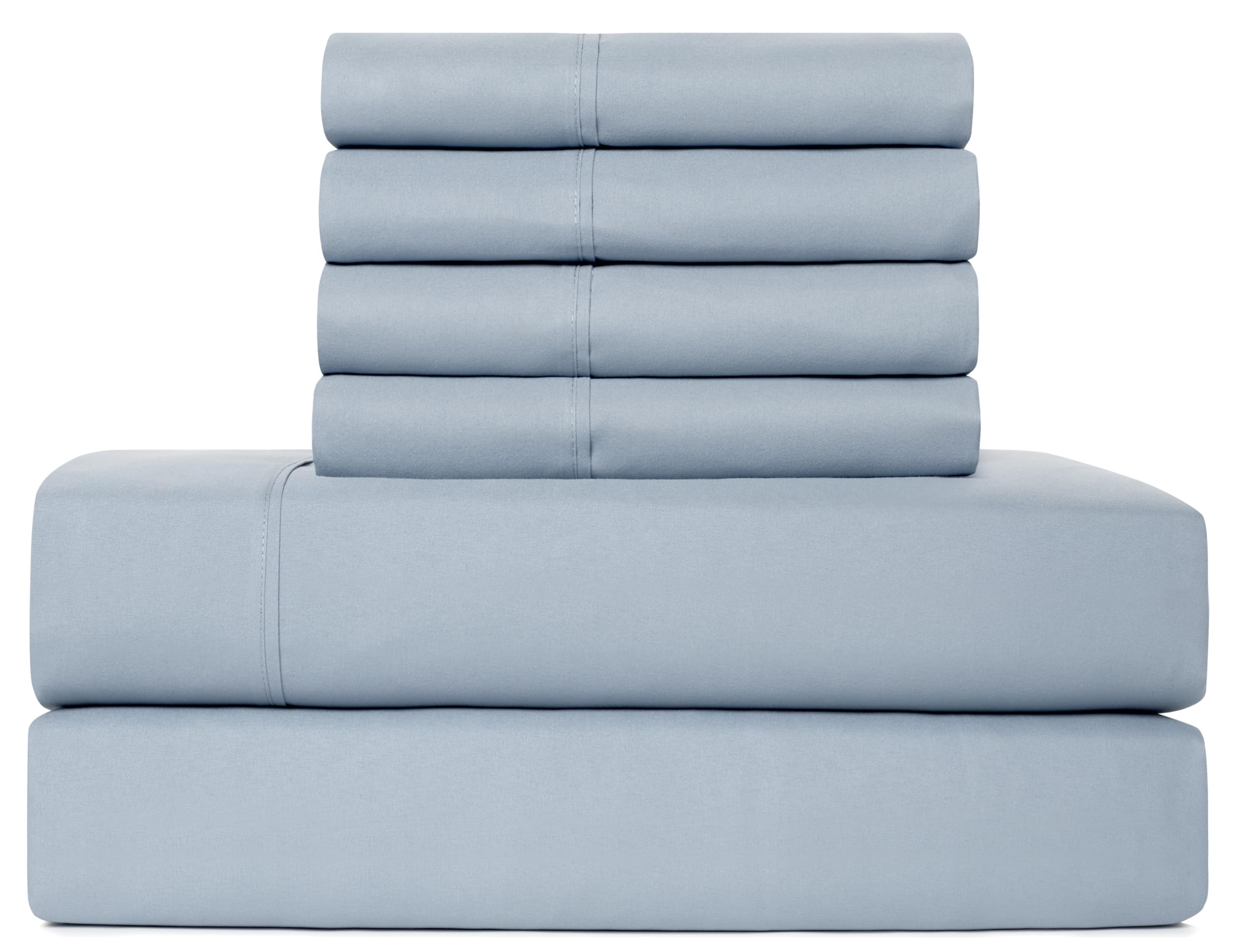 Cal King Sheets Set 6 Piece Cooling Bed Sheets with 4 Envelope Pillowcases Soft Microfiber Deep Pocket Hypoallergenic Washable Bedding Set for Master Bedroom by Casual Living, California King, Blue