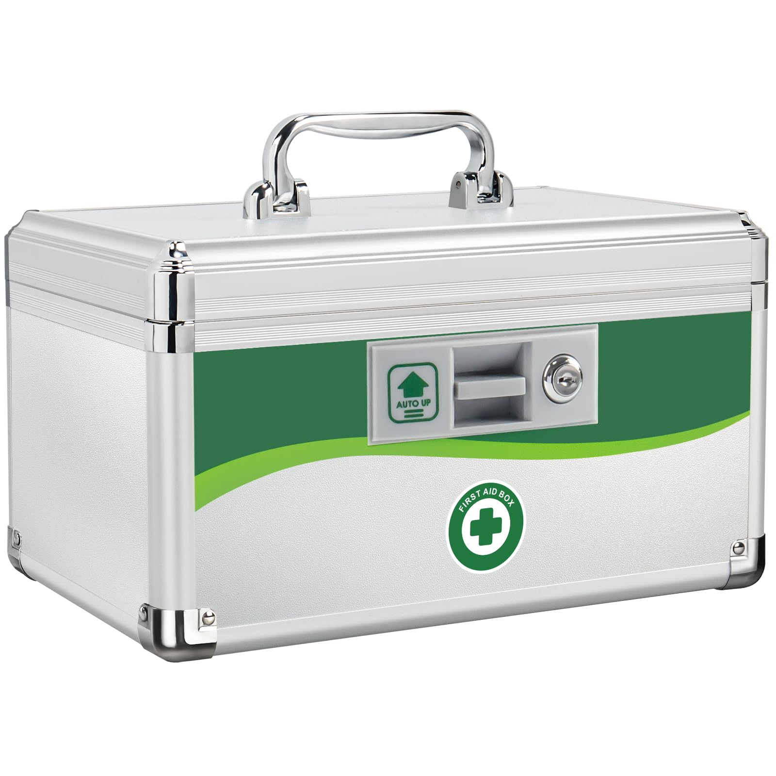 Photo 1 of ZORVIDSON Medicine Lock Box, First Aid Safe Medication Storage Lockbox with Key, Aluminum Daily Medicine Lockable Box with Key 12 x 7.87 x 7.68 Inch (Medium)