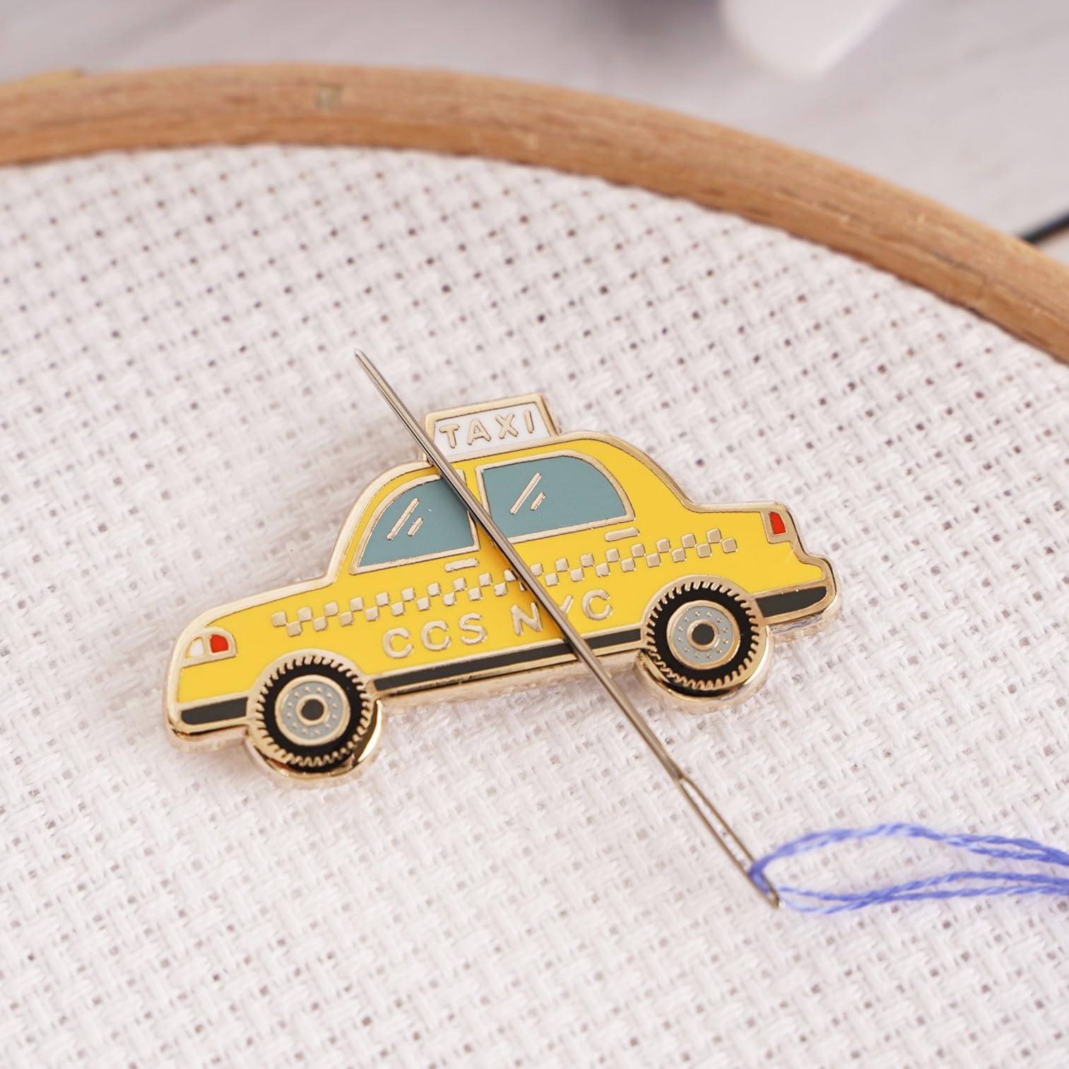 Caterpillar Cross Stitch Yellow New York Taxi Enamel Magnetic Needle Minder - for Cross Stitch, Sewing, Embroidery and Needlework Accessories from