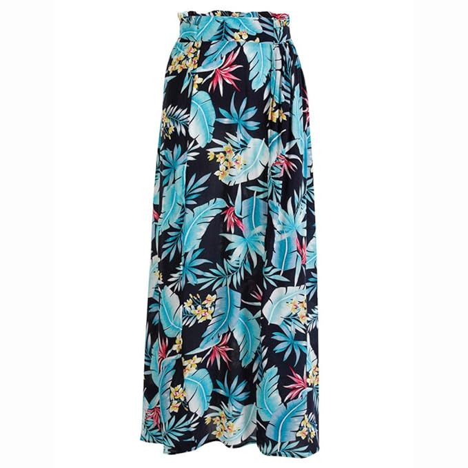 Deloito Maxirock Sommer Boho Röcke mit Blumenmuster Damen Hohe Taille Ethnischen Röck Schlitz Strand Wickelrock