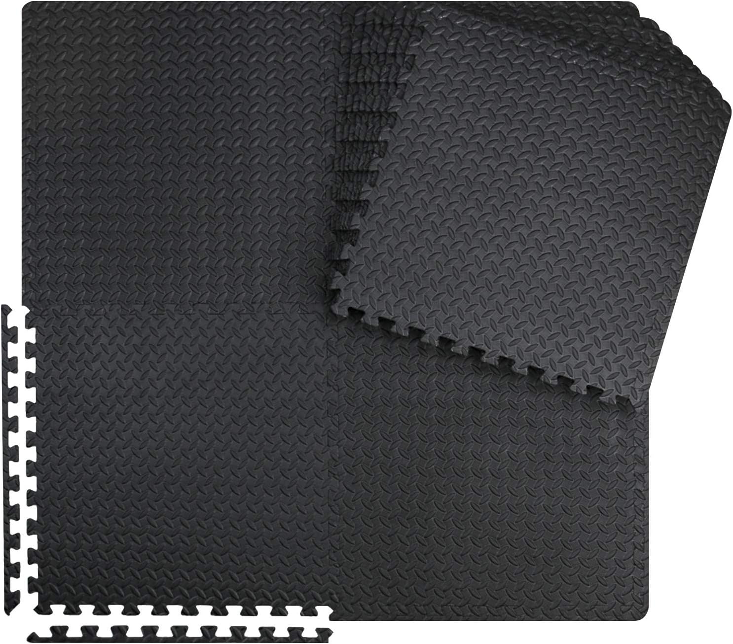 innhom 12/24 Tiles Gym Mat Exercise Mats Puzzle Foam Mats Gym Flooring Mat Interlocking Foam Mats with EVA Foam Floor Tiles for Gym Equipment Workouts, Black/Gray